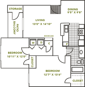 Brenlin - Two Bedroom / One Bath - 899 Sq. Ft.*